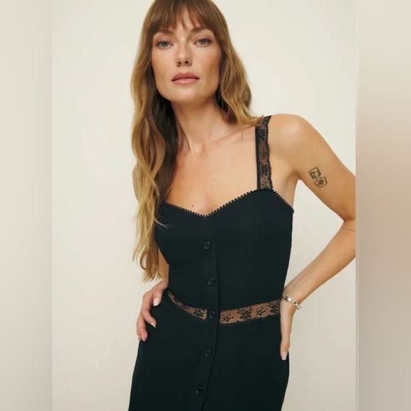 New Reformation Wynton Lace Midi Dress Black Size 2 - Picture 4 of 14